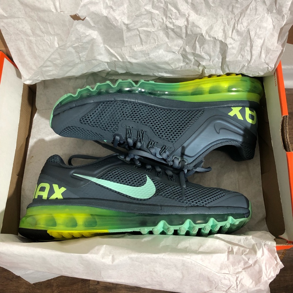 Nike Women Air Max+ 2013 Size 8 Armory Slate/Green Glow-Volt 555363-437